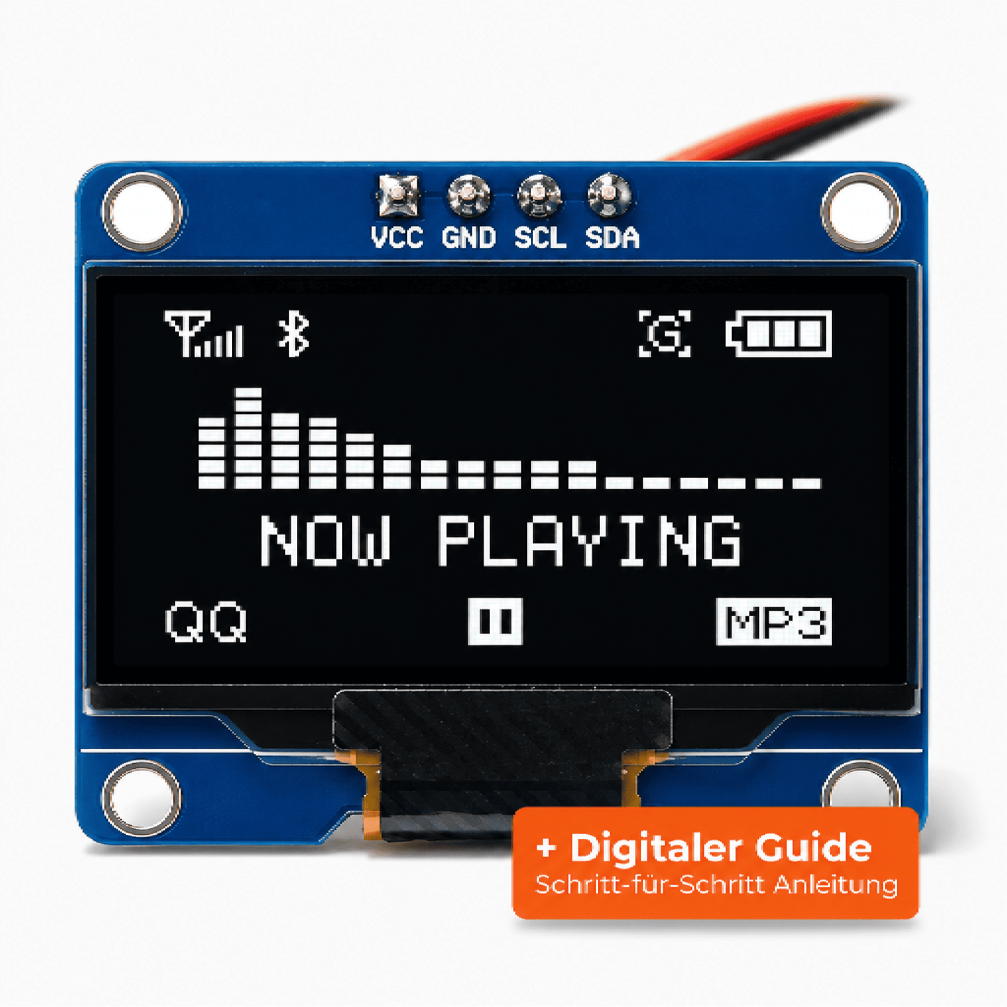 1,3 Zoll OLED Display in Weiß mit 128x64 Pixeln, SH1106 Controller und vorgelöteter vierpoliger I2C-Stiftleiste