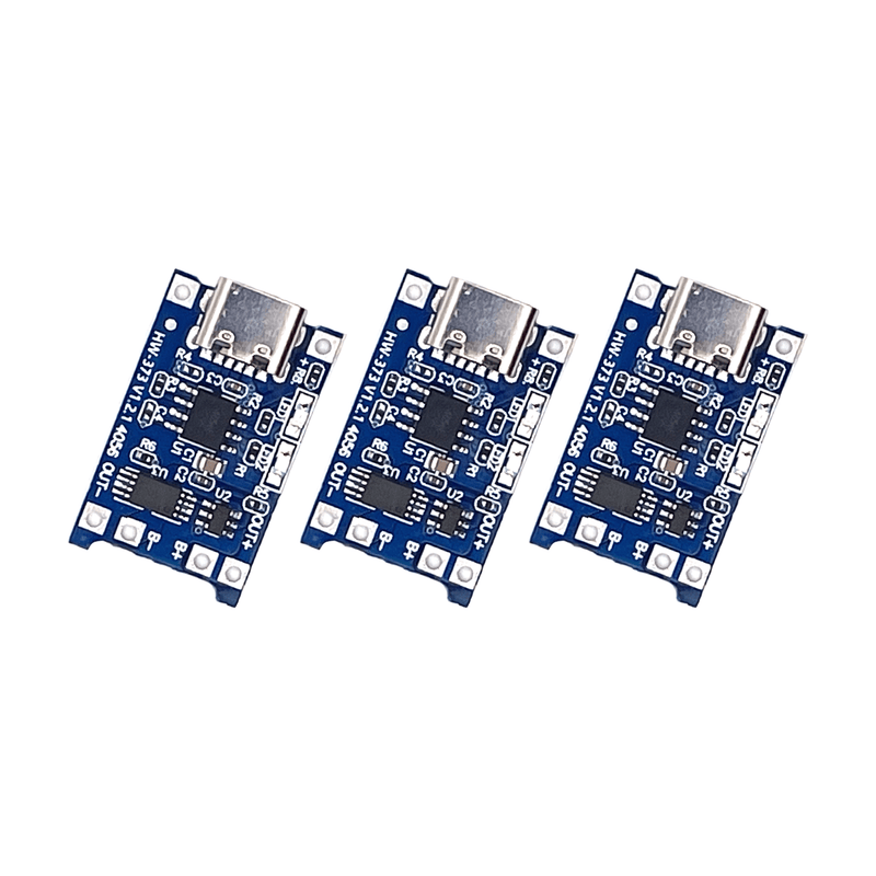 3er Set TP4056 5V 1A USB-C Lademodul – 18650 Lithium-Akkuladeboard mit Schutzschaltung